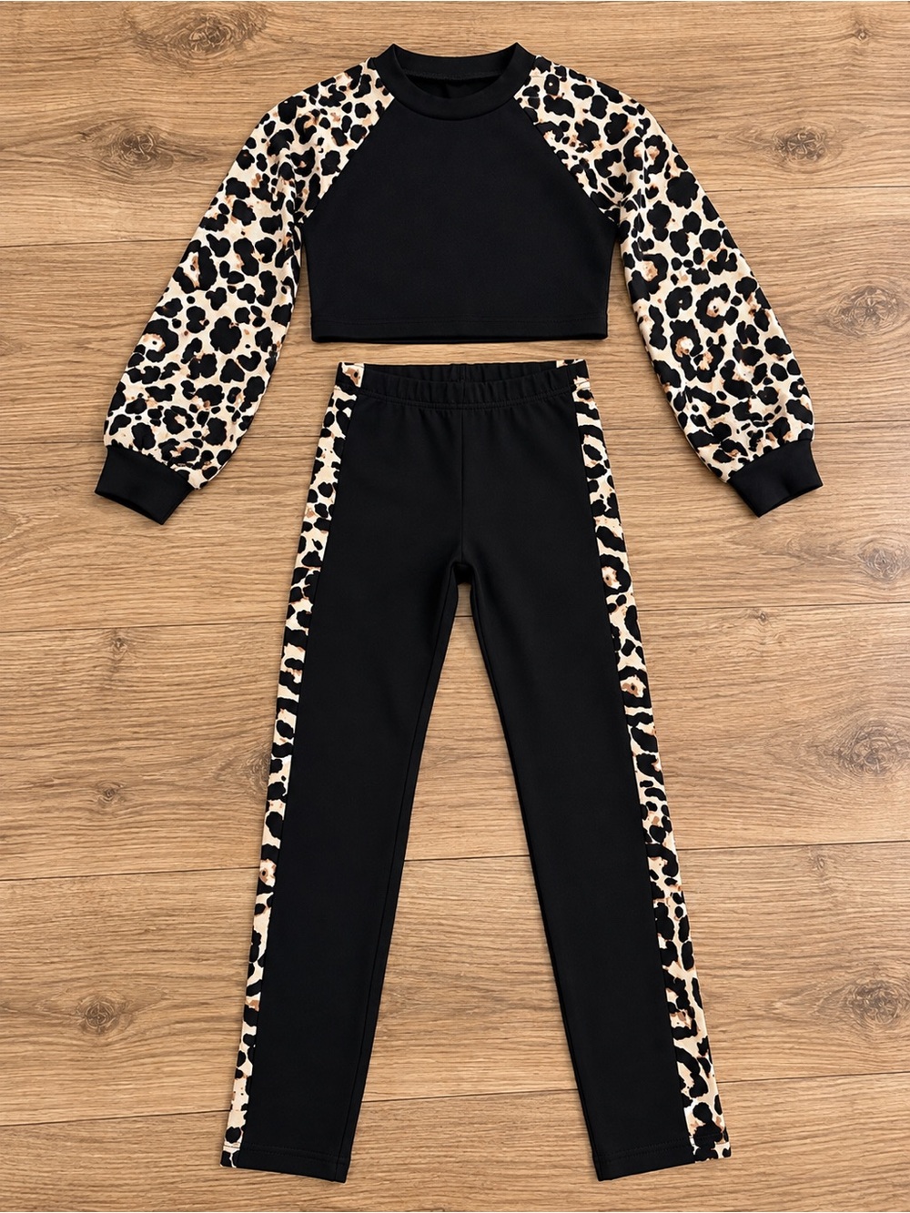 SHEIN Black Leopard-Print Two-Piece Leggings Set